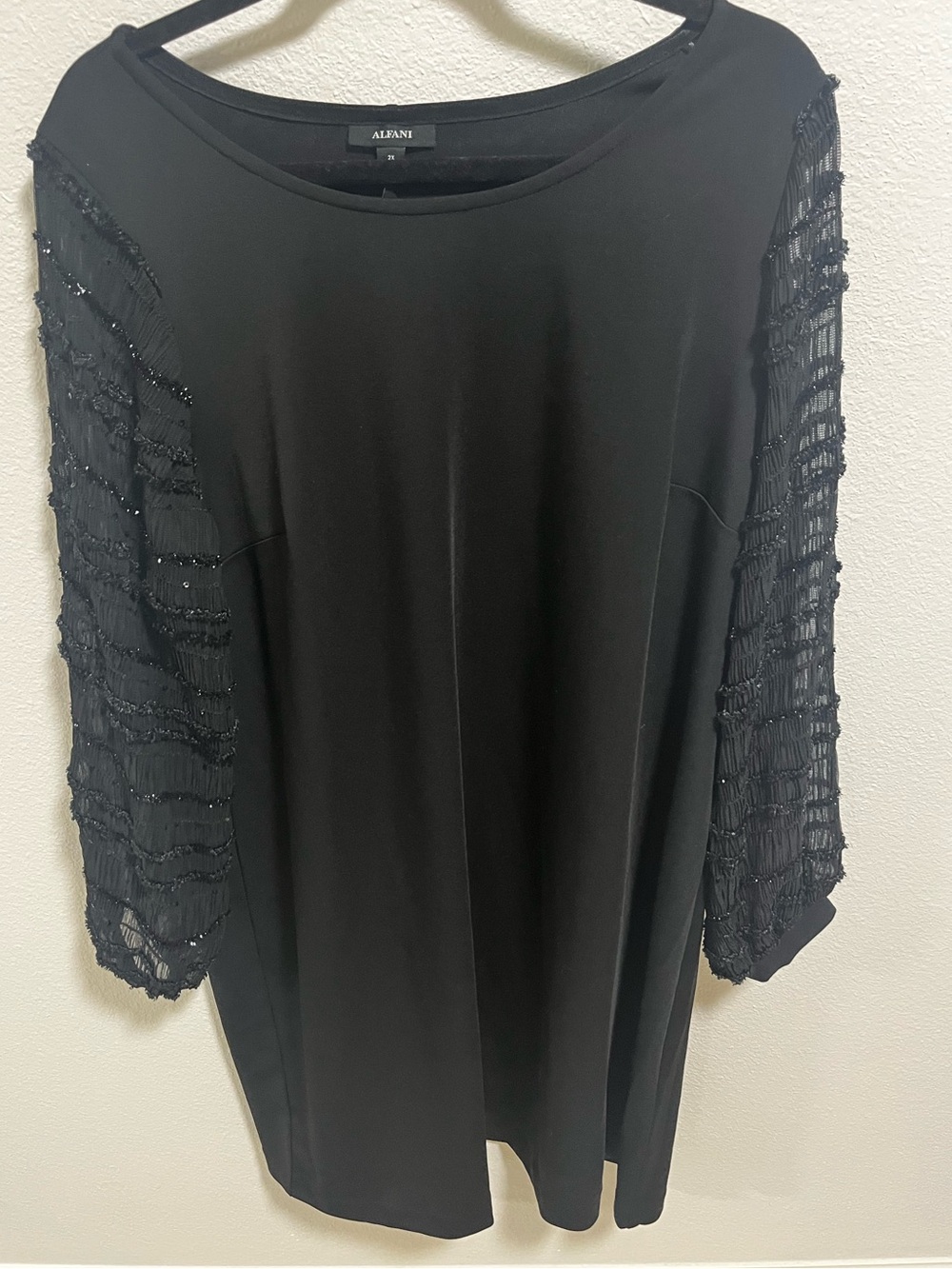 NWT Alfani Black Dress with Beaded Sheer Sleeves